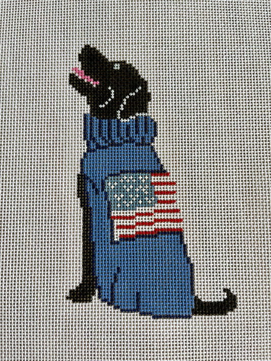 Black Lab in Flag Sweater C-FD389