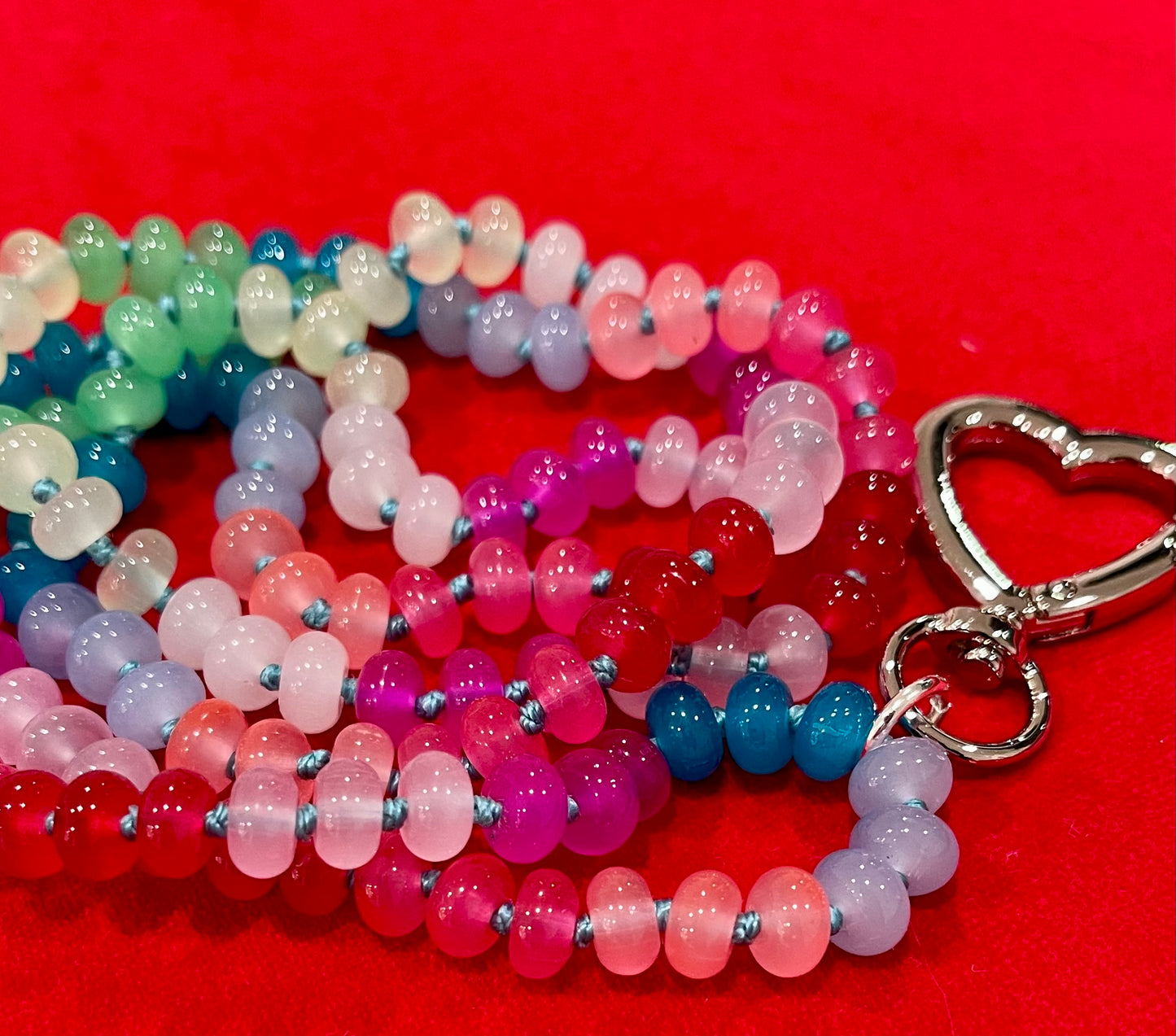 Gemstone Chatelaine with Heart Clip A-VWN in Rainbow Beads