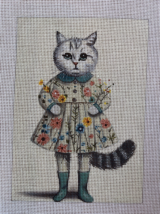White Cat in Flowered Dress C-CT4