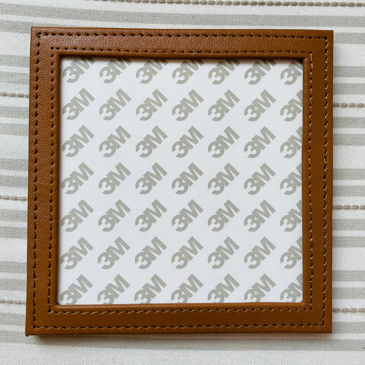 Leather Self Finishing Square Coaster - A-PESFC Tan