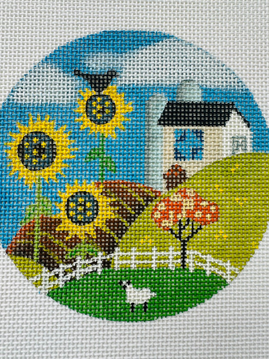 Barn with Sunflowers and Sheep C-MCFR02