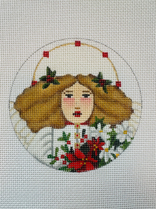 Angel with Pointsettias Round C-MS2312