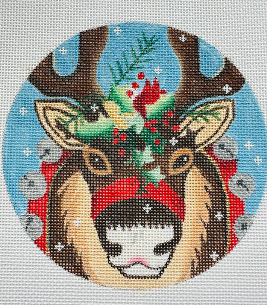 Reindeer with Bells 5” Round C-HD-2287