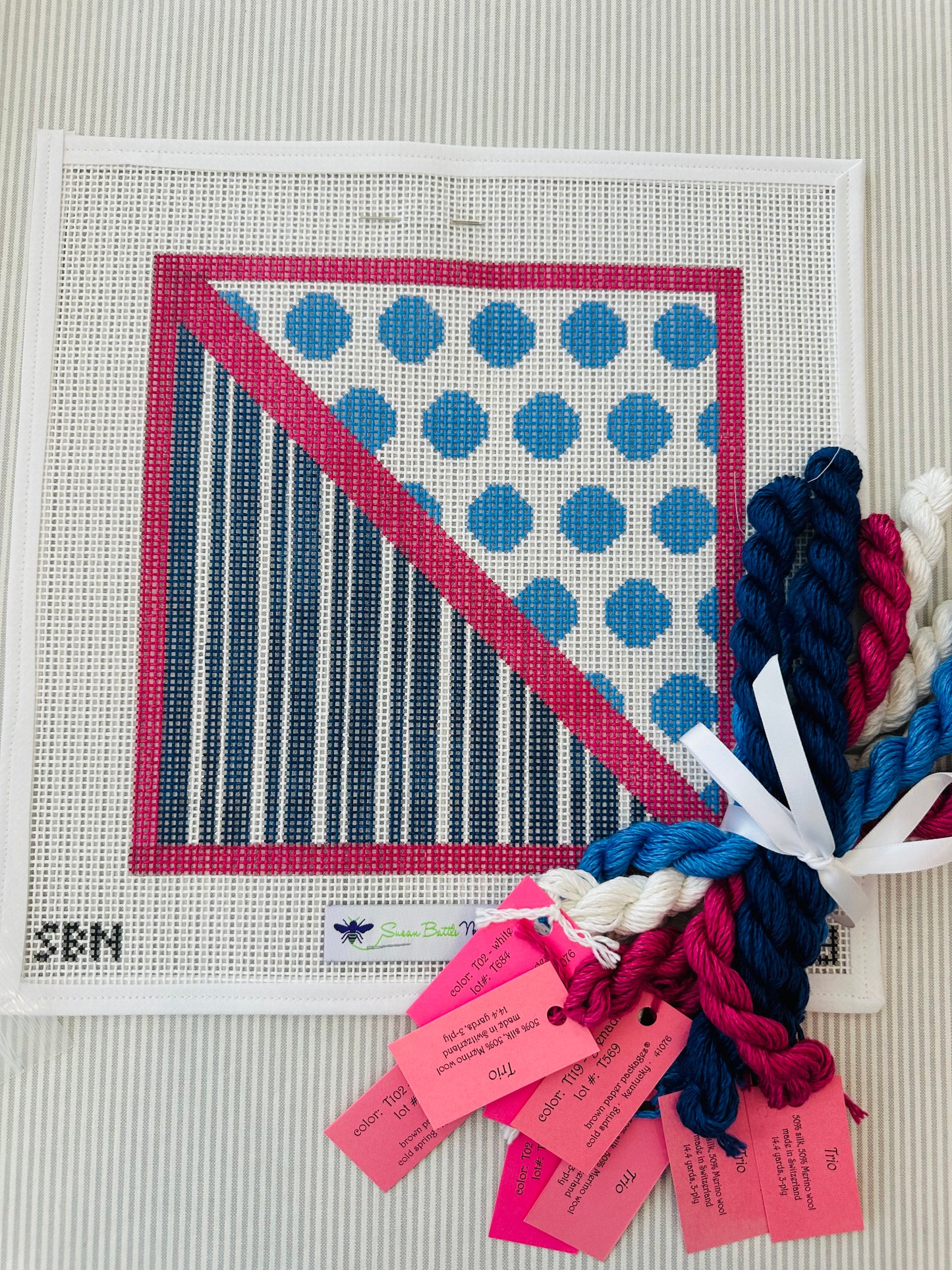 Pink & Blue Polka Dots 10 mesh with threads TS-SP19