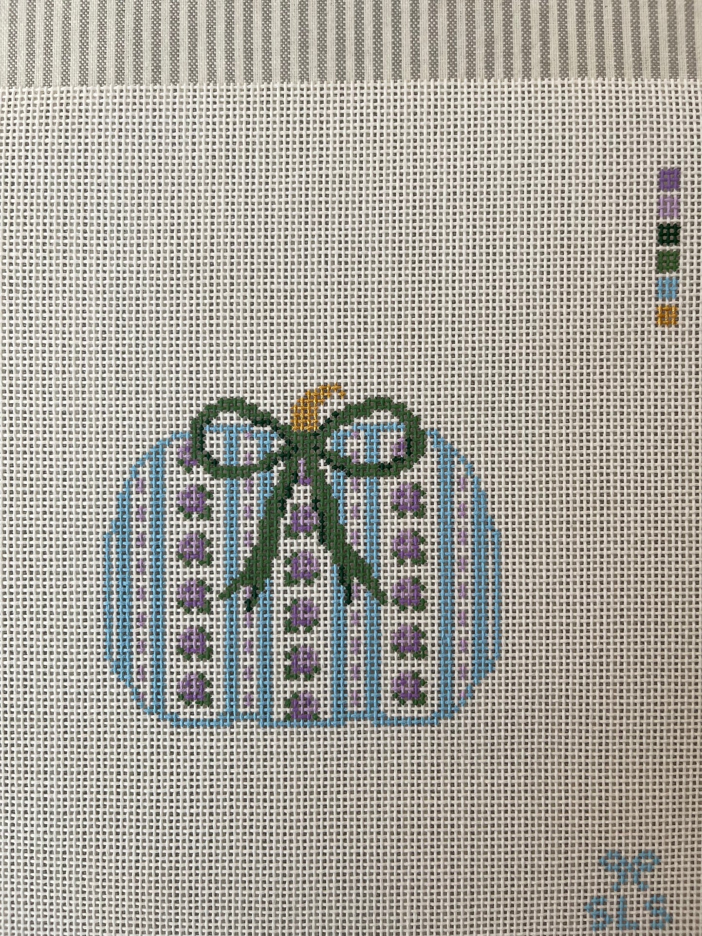 Blue and Lavender Pumpkin with Green Bow C-SLSJAN0043