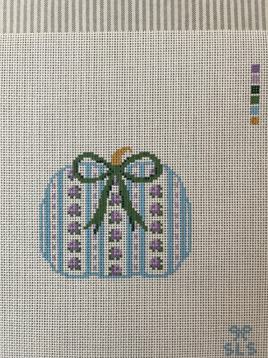 Blue and Lavender Pumpkin with Green Bow C-SLSJAN0043