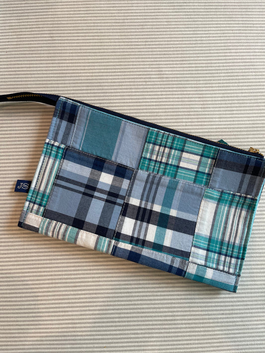 Stand Up 2-Pocket Needlepoint Tool Bag in Blue Madras A-JSbag3