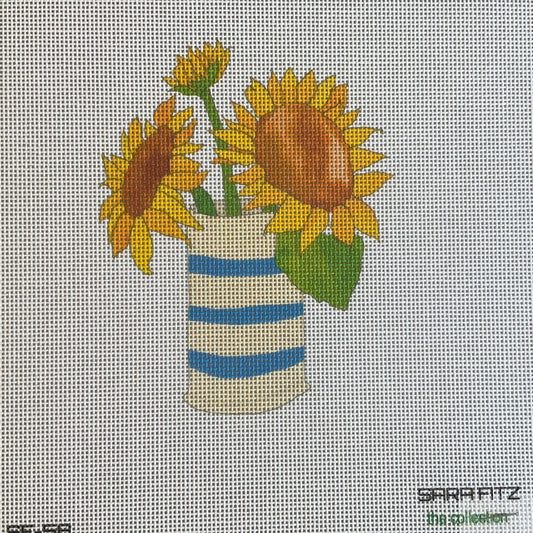 Sunflowers in Striped Vase C-SF58