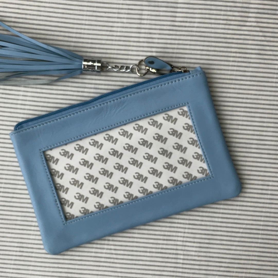 Lamb Skin Zip Pouch with Tassel Light Blue A-PELZPLTBL