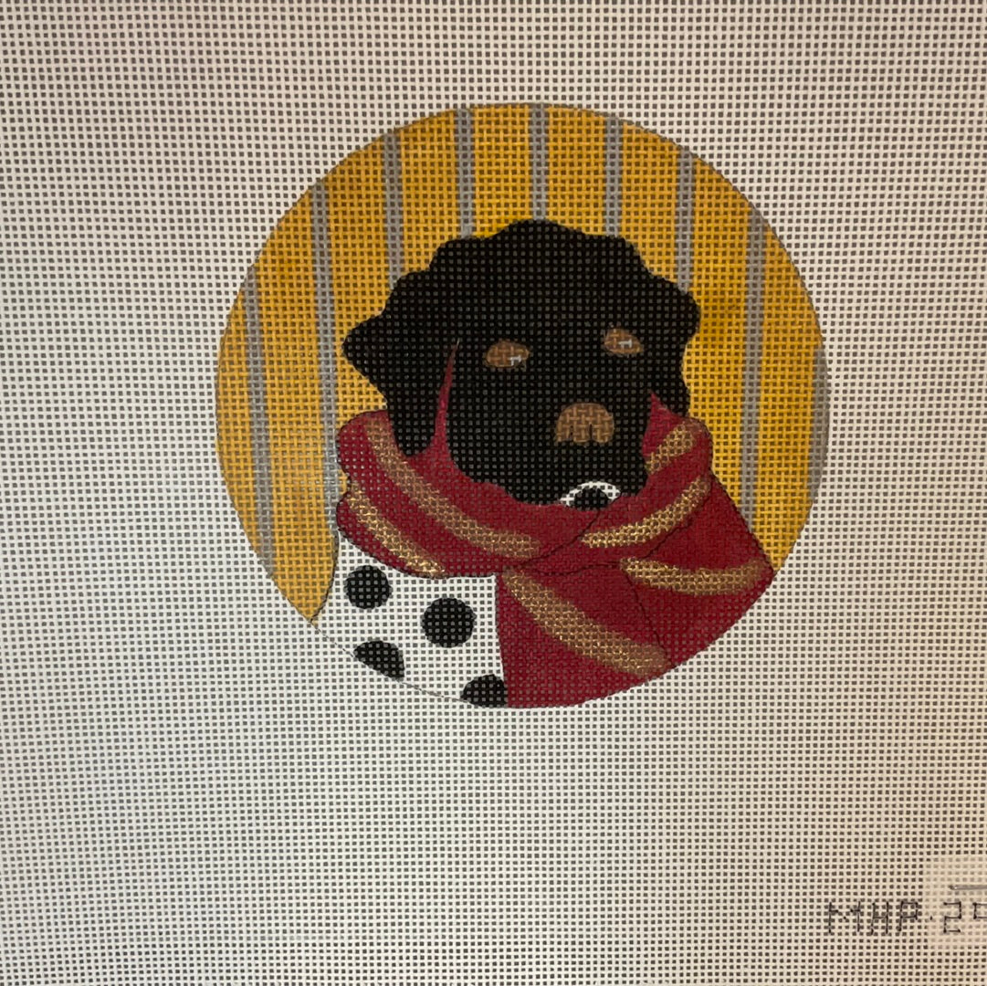 Dog with Red and Gold Striped Scarf C-MHP2938